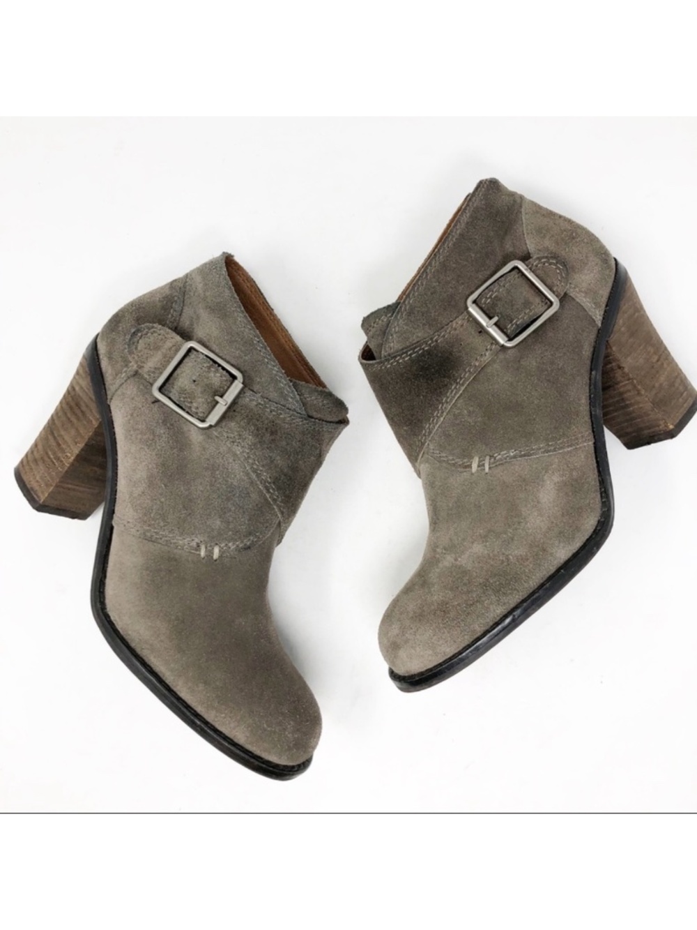 Lucky Brand Mickie Suede Leather Ankle Boots Stacked Heel 3.5" Sz 8M Tan